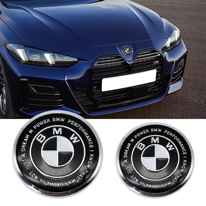Competition Black White Emblem Set for BMW Hood Trunk Wheel Steering Badge 7Pcs 74m 82mm 68mm 56mm Universal 2-Pin 3-Pin Clips