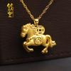 Zodiac Horse Pegasus Pendant Necklace - Sand Gold Twelve Animals Collection for Wealth & Blessings