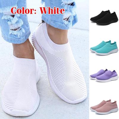 Women Casual Running Shoes Mesh Breathable Knit Sneakers Ladies Ultra Lightweight Sports Shoes Comfortable Flat Walking Athletic Shoes Plus Size 34-44
