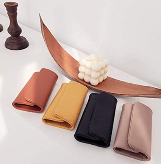Mini Compact Leather Key Case with Buckle, Multifunctional, Simple Design, Soft Cowhide Leather, Couple's, Car, Unisex (Black)