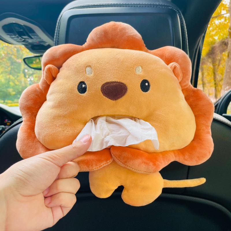 Cartoon Plush Car Tissue Box for Armrest: Cute Hanging Paper Dispenser and Interior Decoration