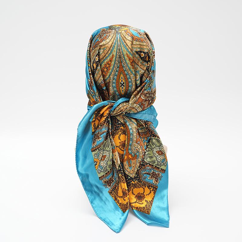 Nieuwe Damesmode Satine Vierkante Paisley Sjaal Hoofddoek Nek Sjaals Haar Bandana Neckerchief Dames Boho Grote Hoofdbanden Hijab brown