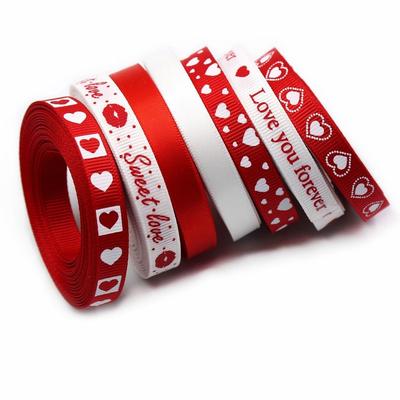 Ruban imprimé Rouge Amour 5 Yards Ruban Simple Face Ruban Fait Main Ruban d'Emballage de Bouquet Ruban d'Emballage Cadeau en Polyester