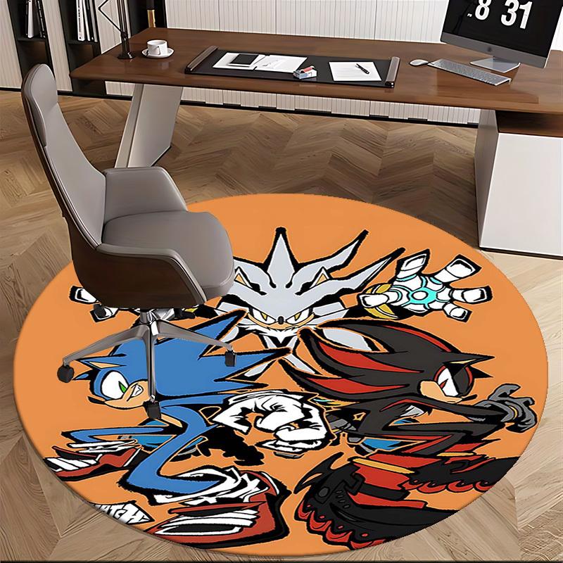 1 ks Kobercový kruhový koberec s designem postavičky Sonic the Hedgehog z anime kresleného filmu, Podložka pod kancelářskou židli, Protiskluzový koberec pro domácí dekoraci