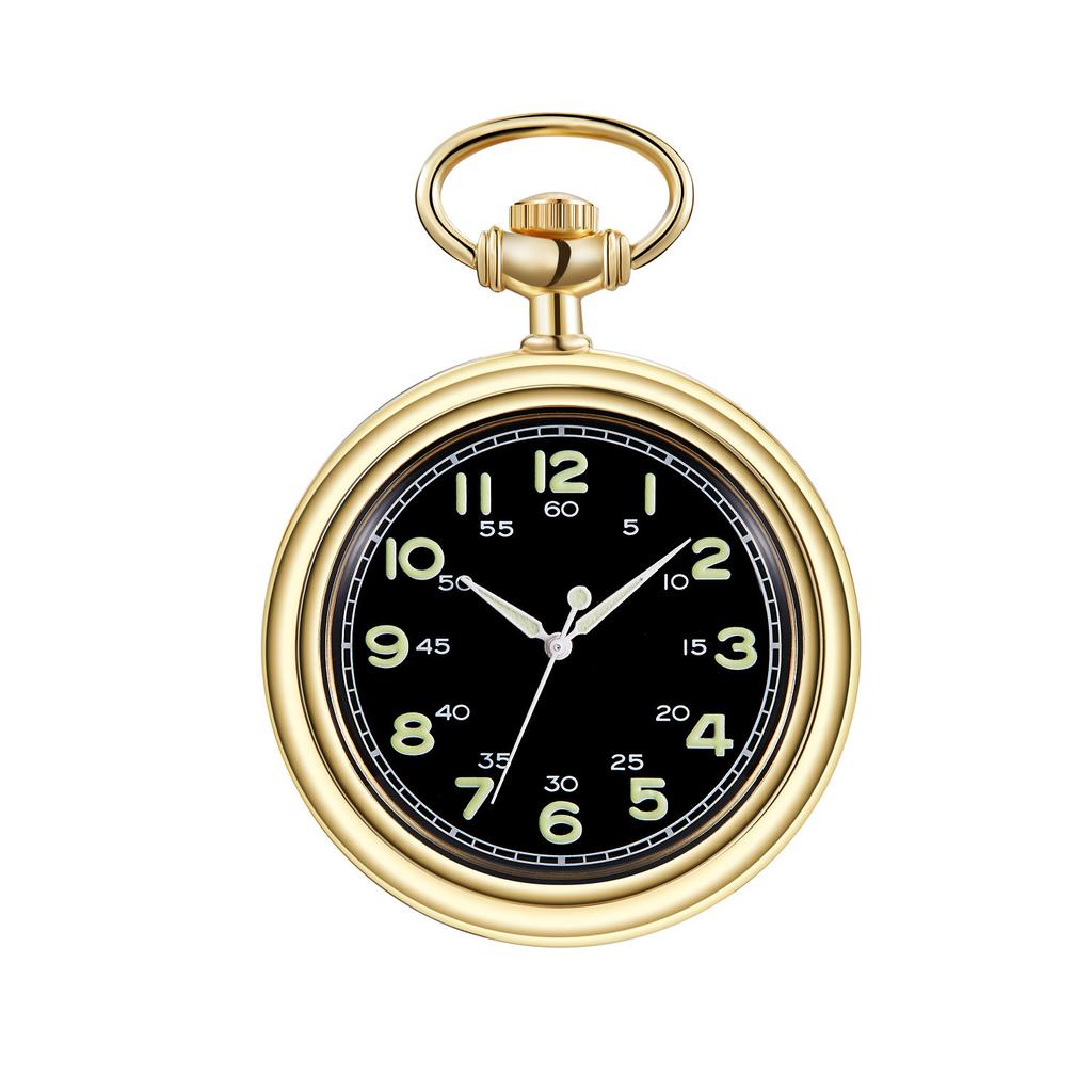 Classic Luminous Straight Board Without Cover Retro Quartz Double Digital Face Large Pocket Watch