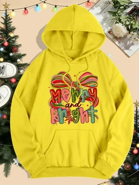 Merry & Bright Bow Print Women's Hoodie - Autumn/Winter Loose Pullover