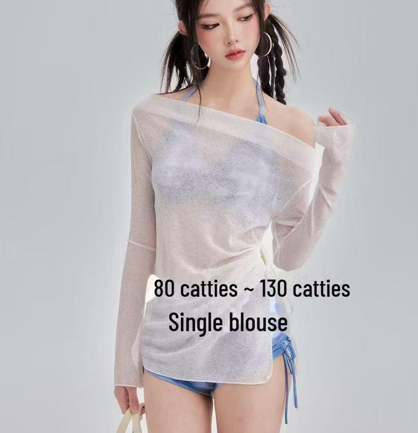 

Женский купальный костюм-тройка: Принтованная блузка, Деним, Скрывающая живот для стройного силуэта, Консервативный стиль для горячих источников, Маленький бюст, Чистая элегантность. S (80-95 lbs)