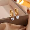Minimalist White Zircon Round Stone Small Pendant Hoop Earrings for Women Vintage Gold Color Wedding Jewelry Mother's Day Gifts