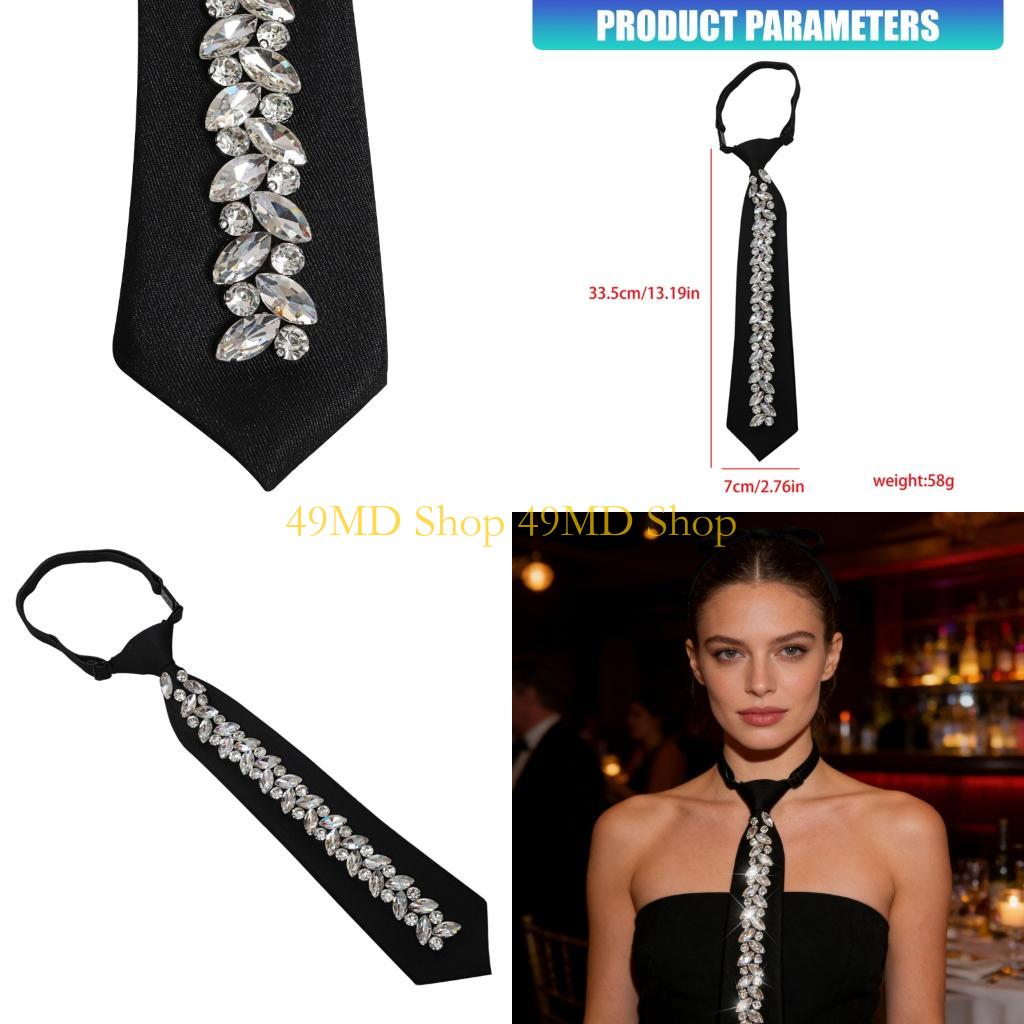 

49MD Luxurious Crystal Decors Neck Tie Long Necklace For Grooms Bridesmaids And Guest CN