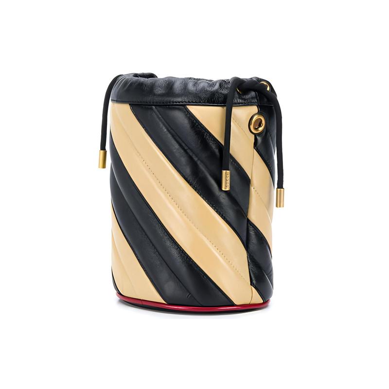 Gucci handbag GG Marmont Series Gold Label Logo Color Blocking Piping Chain Quilted Drawstring Closure Leather Bucket Bag Shoulder Crossbody Mini