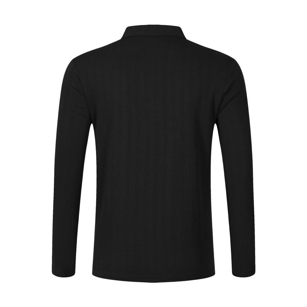 Mens Spring Long Sleeve Polo Shirts Classic Button Basic Textured T Shirts Casual Slim Fit Golf Tee Shirt