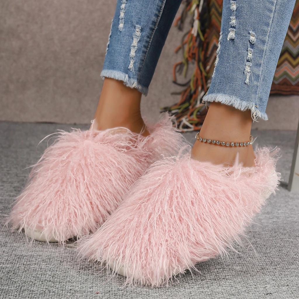 Fashion Womens Shoes New Spring Autumn Fashion Cosplay Luxury Fluffy Faux Fur Flat with Slip-on Basic Casual Soild Round Toe Slippers