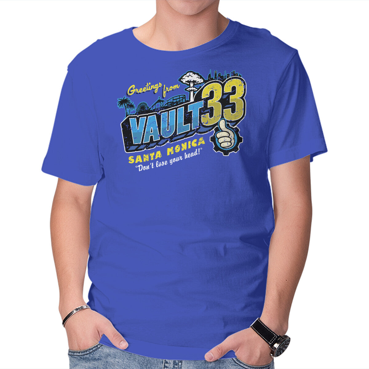 Unisex Crew Neck T-Shirt Greetings From Vault 33 Graphic Short Sleeve Casual Tee XS