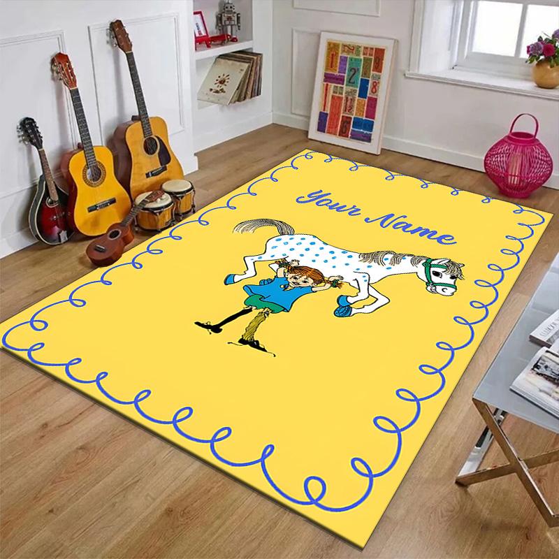 Custom Pippi Longstocking Mat Personalized Name, Polyester Washable Indoor Entryway Rug, Gift for Christmas, Easter, Thanksgiving Day