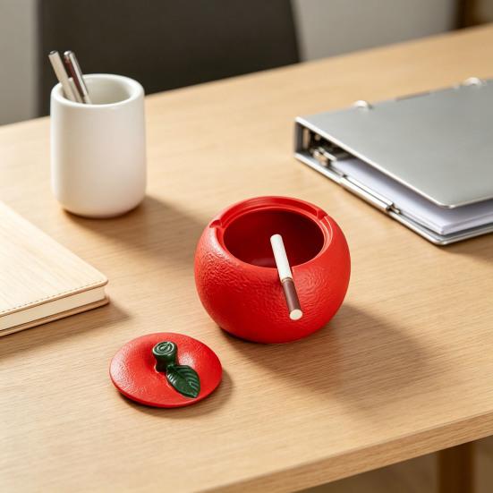 Simulated Fruit Ashtray with Lid Heat-resistant Resin Persimmon Ash Holder Ornament Home Office Outdoor Decorative Ash