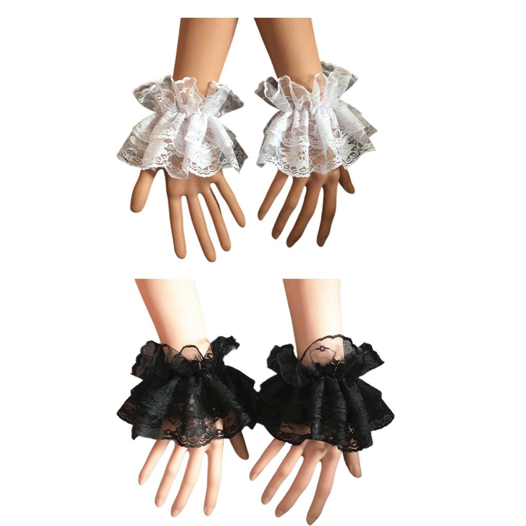 Elegant Arm Sleeves With Lace Flower Double Layer Wrist Cuffs Extension Faux Sleeves For Women Dress Enhancement 2Pairs