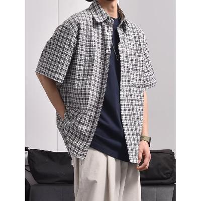 Sommer Neues Kariertes Hemd Herrenstil Retro Amerikanisches Kurzarmhemd Japanische Hemdjacke