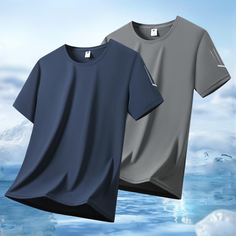 T-shirt à séchage rapide et haute élasticité T-shirt de sport à manches courtes à séchage rapide en soie glacée pour homme à col rond décontracté à manches courtes