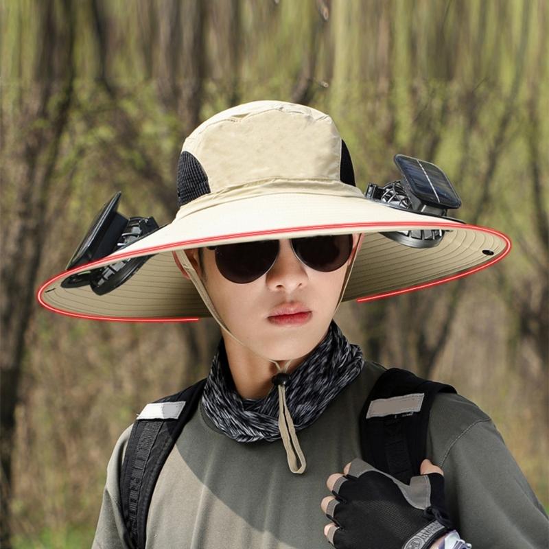 Fishing Hat for Adult with USB Cooling Fan Solar Powered Fan Hat Waterproof Sun Protective Hat for Outdoor Activity