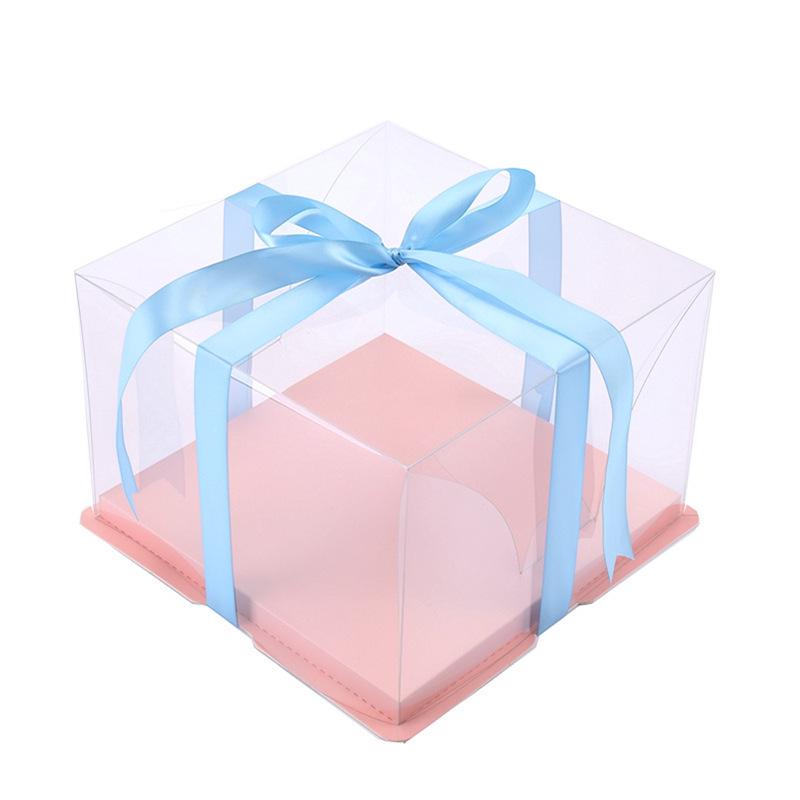 Exquisite Transparent Square Cake Box with Heightened Lid for Birthdays & Gifts - Fluid Bear Design