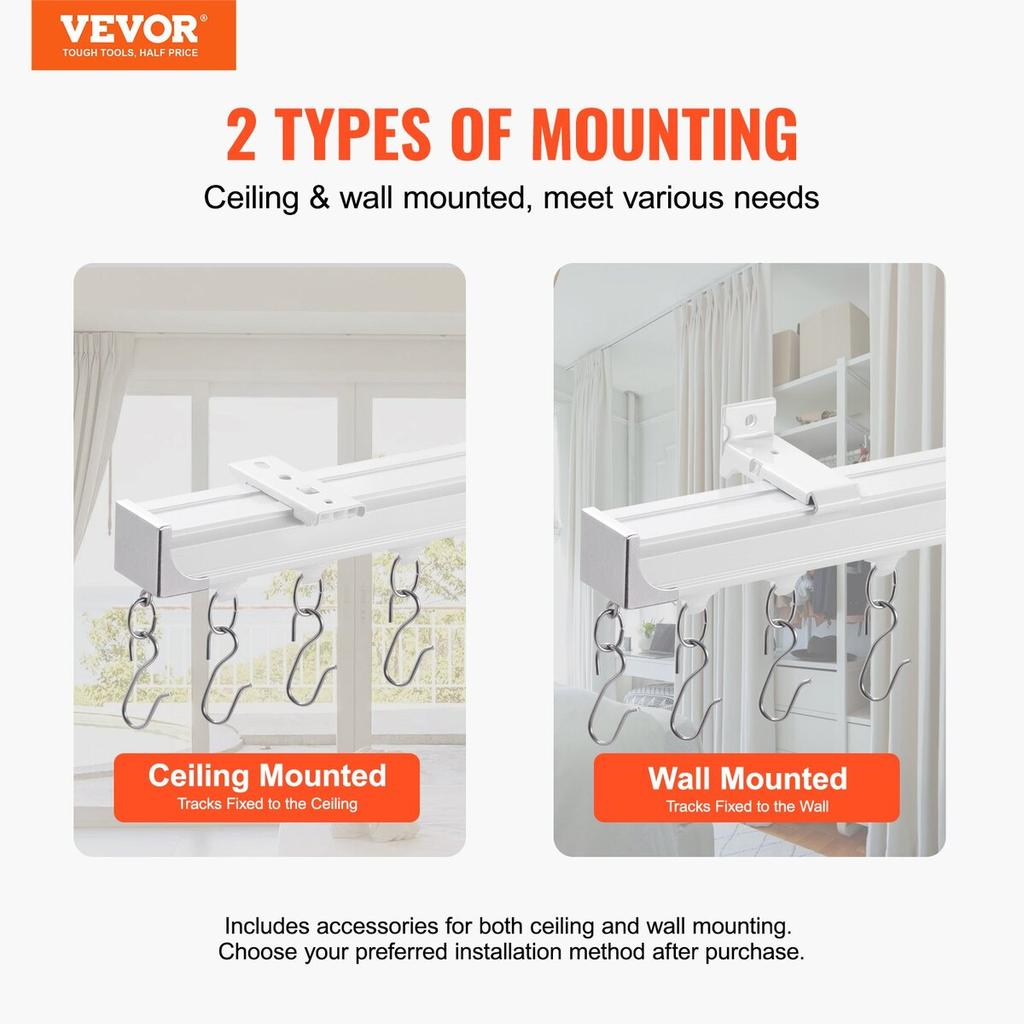 Ceiling Curtain Track Set 17.7 FT/5.4 Meter Room Divider with Hooks White