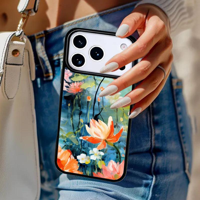 Monet Garden Lotus Phone Case For iPhone 17 Air 14 15 13 12 Max Cover For Apple 16e 11 Pro Max Plus Coque
