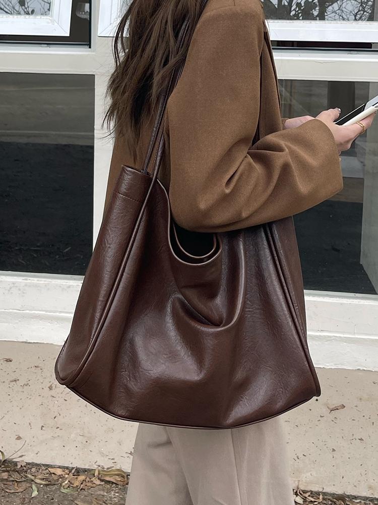 

Retro PU Leather Women s Shoulder Bags High Quality Large Capacity Female Handbags Fall Winter Travel Tote with Zipper Purse кавовий
