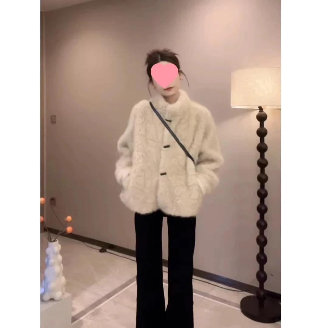 

Korean Style Women s Plush Jacket with Fox Fur Buttons S (recommended 80-105 jin)