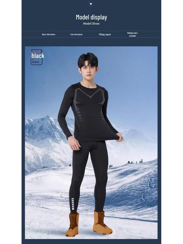 Men's Quick-Dry Compression Running Set: Fleece-Lined, Sweat-Wicking Ski Tights & Warm Shirt for Winter Sports.