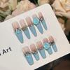 Real Shot Milk Blue Heart & Star Rhinestone Nails - Handmade, Wearable, Candy Blue Design