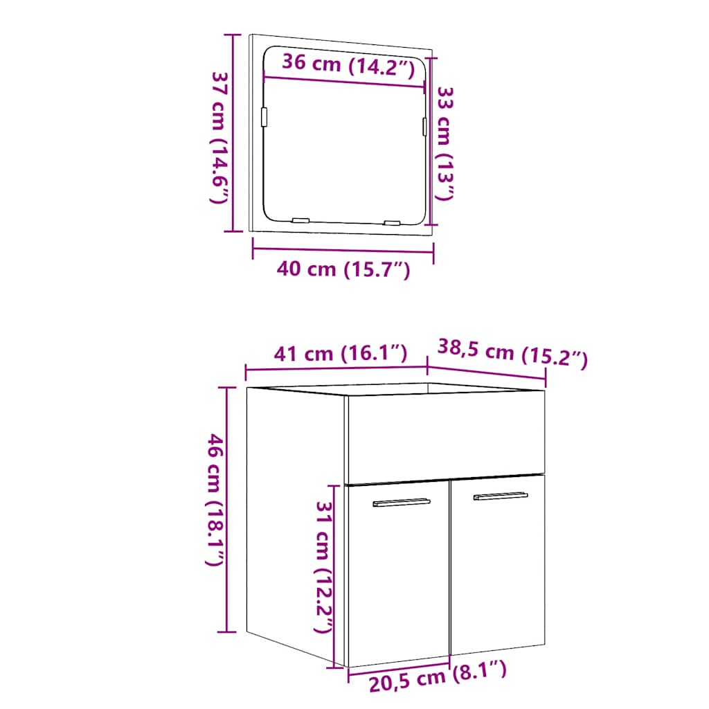 2 Piece Bathroom Furniture Set Concrete Grey Particleboard