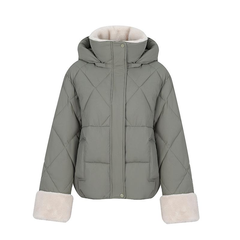 Tjock Varm Jacka med Avtagbar Huva och Kort Pälskrage