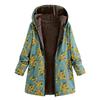 Womens Winter Warm Outwear Floral Print Hooded Pockets Vintage Oversize Coats