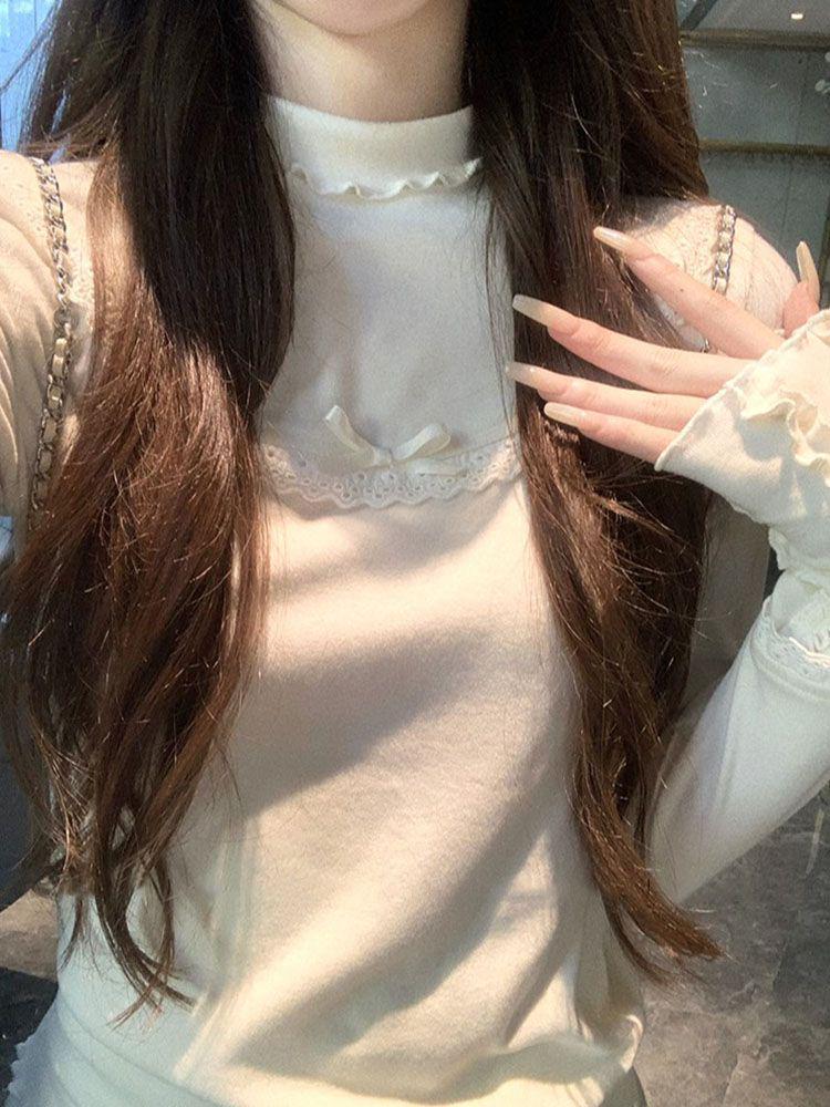 Elegant Women's Slim-Fit Ruffled Turtleneck Long-Sleeve Winter Top