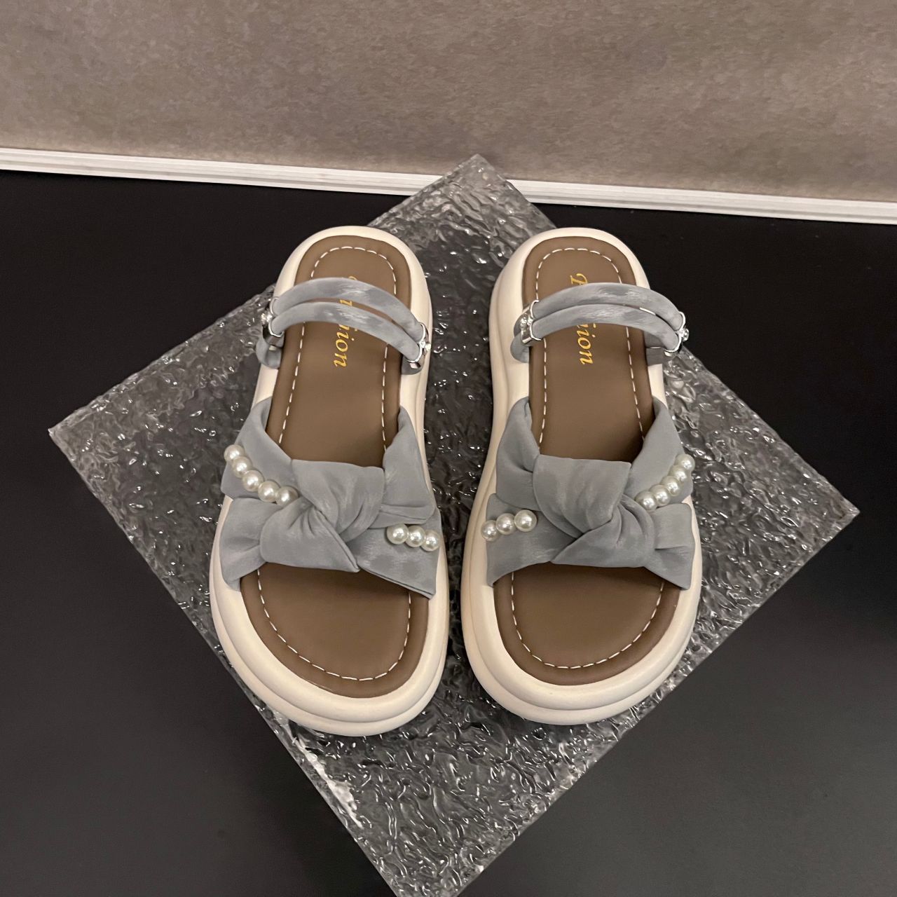 

With skirt style with pearl cross, new fairy fashion sandals, platform cool slippers, female summer wear 40 светло-синий