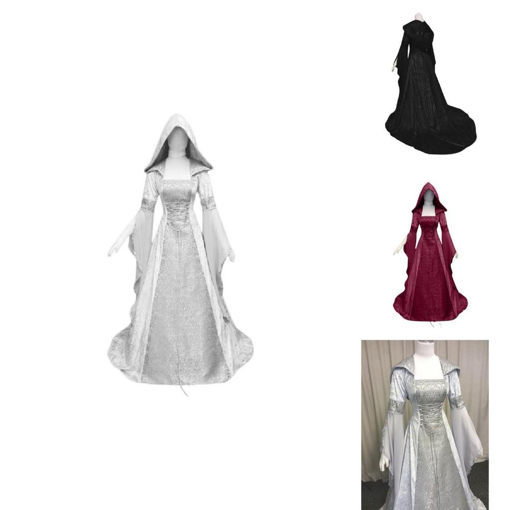 Vintage Solid Color Girdle Hooded Dress Perfect For Halloween!