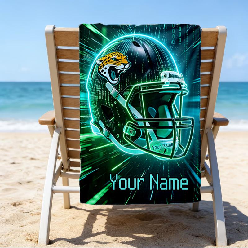 Custom Name Beach Towel Jacksonville Team Spirit Beach Towel, Soft Microfiber, Gift for Her/Him, Birthday, for Pool, Beach, Travel, Fan Gifts