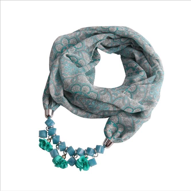 Women Printed Chiffon Ring Scarf Hijabs Multi-style Jewelry Necklace Flower Pendant Scarf Lady Apparel Accessories Wholesale