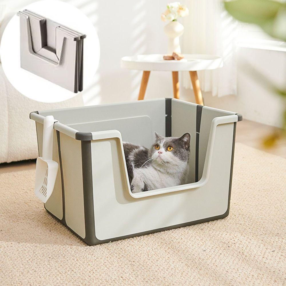 High Sides Collapsible Travel Cat Toilet Splashproof Semi-Closed Litter Box with Scoop  Home