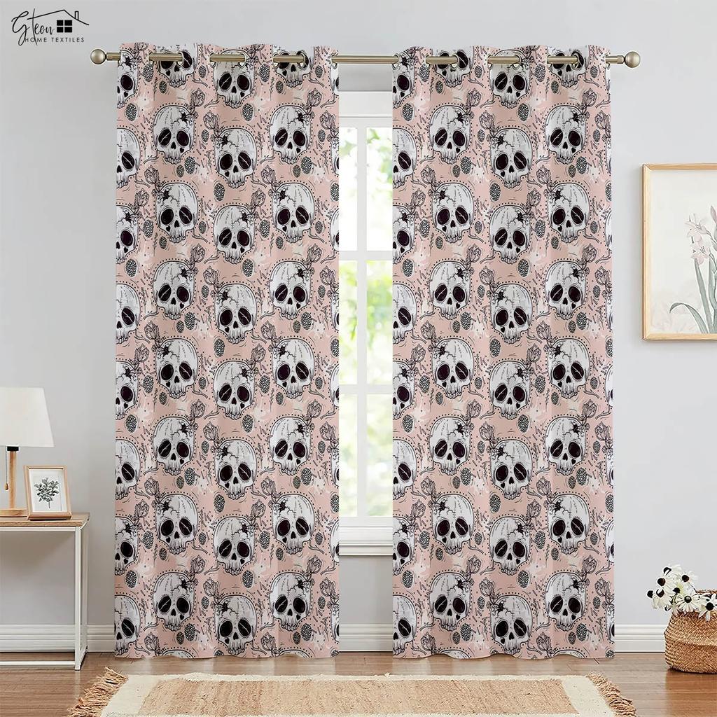 Halloween Christmas Skull Rose Drapes Retro Hippie Horror Tricky Secret Room Bar Bedchamber Holiday Decorationative Drapes