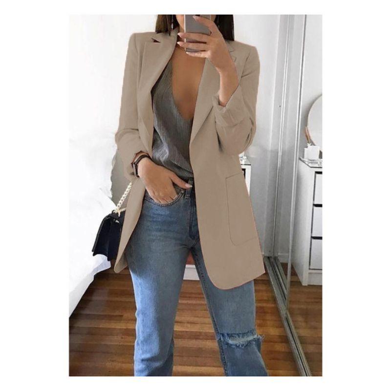

Solid Color Lapel Long Sleeve Cardigan Top Pure Color Lapel Long Sleeve Top Khaki XL