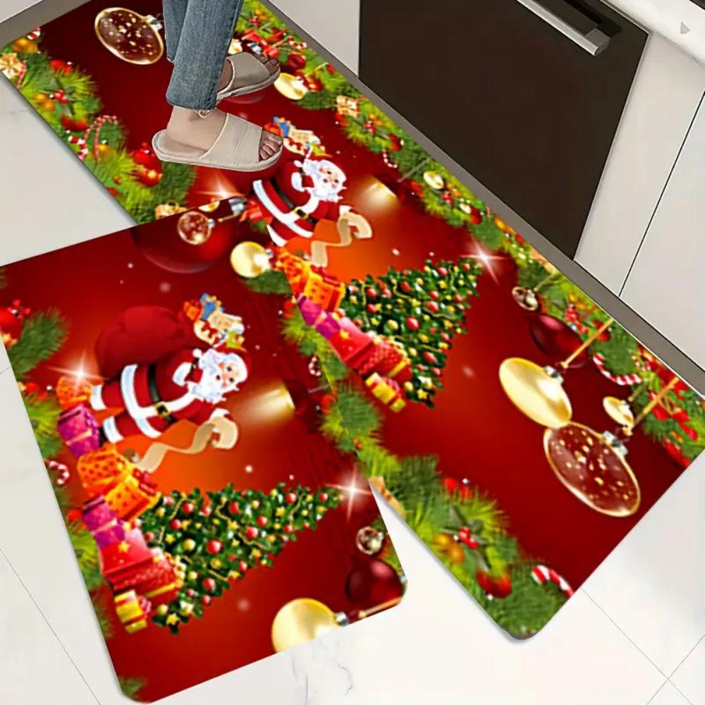 VIKAMA Christmas Kitchen Decorative Floor Mat Living Room Bedroom Bathroom Balcony Easy Care Doormat Christmas Decorations