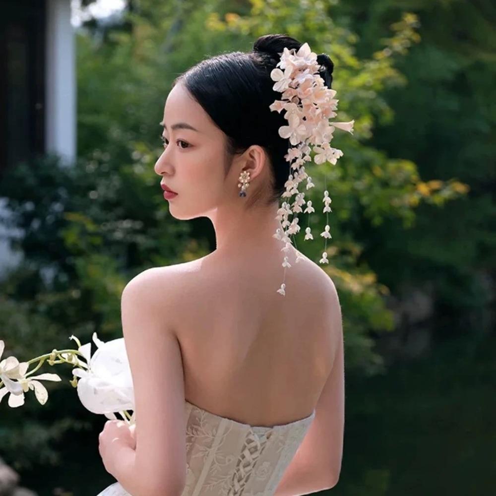 Flower Orchid Hair Clip With Pearl Tassels Side Hairgrips New Dress Accessories  Headwear Gift