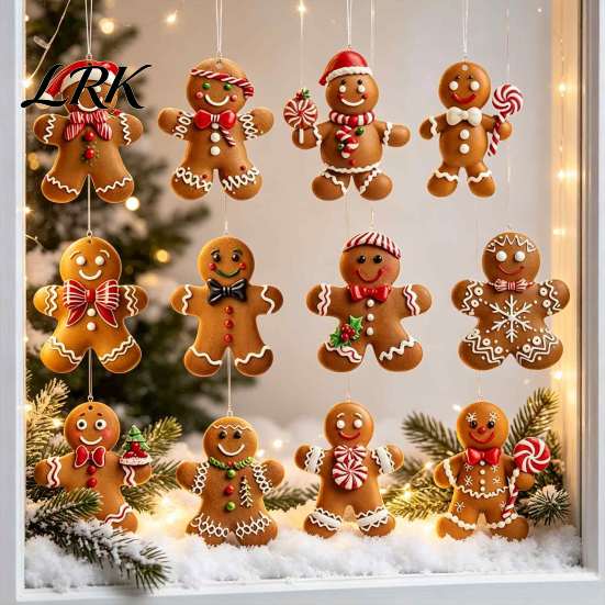 Christmas Fireplace Ornament Set Gingerbread Man Wooden Ornaments, Cute Xmas Tree Vintage Style Holiday Favors Hanging Decoration for Party