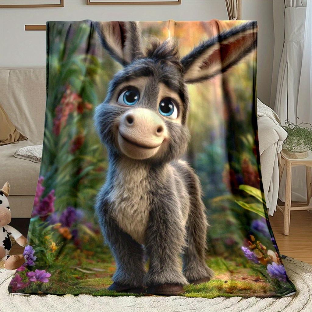 Süßes Babyesel Fleece-Decke Individuelles Foto Name Personalisierte Überwurfdecke Ganzjahres Weich Warm Bettwäsche Heimdeko Geschenk