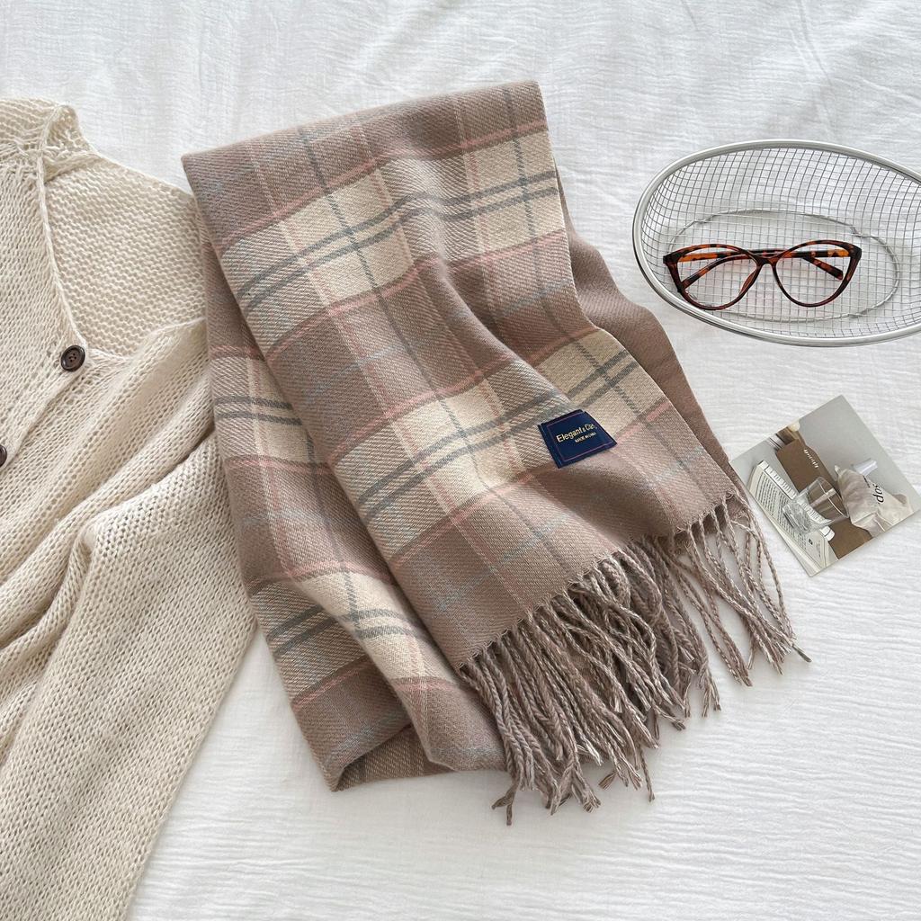 Women'S Imitation Cashmere Plaid Print Knitted Scarf Headscarf Casual Tassel Scarve Ladies Mujer Wrap Shawl Winter New Korean