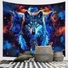 VIKAMA Fantasy Wolf Totem Tapestry Three Wolves Planet Feather Decor Nordic Bohemian Style Living Room Decor Room Accent