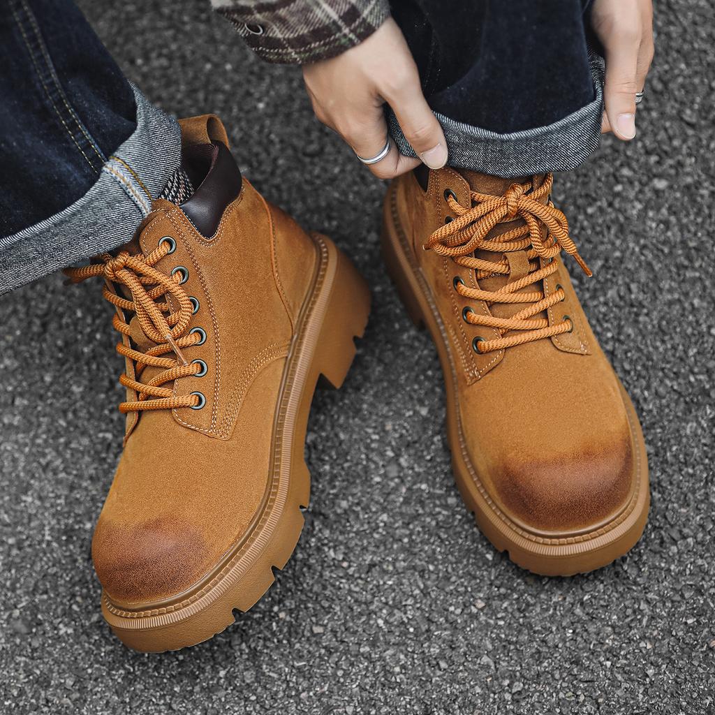 New anti-velvet leather Martin boots high-top boots American retro medium-top heightening shoes