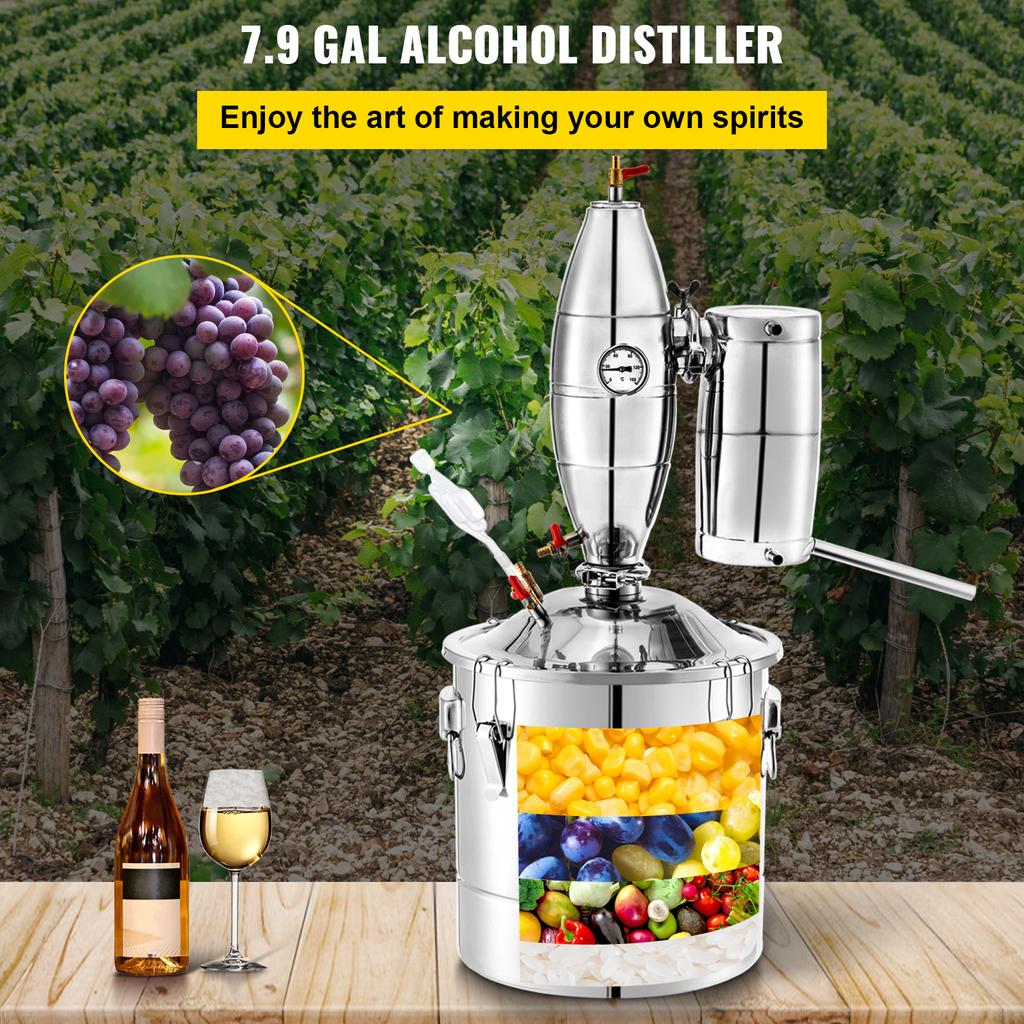 SucceBuy Water Alcohol Distiller 304 Stainless Steel Alcohol Distiller Home Kit Boiler for Home and Outdoor in restaurants farm