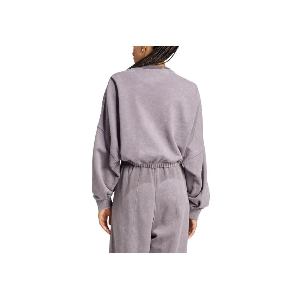 Adidas Originals Premium Essentials Washed Crew Neck Loose Fit Solid Color Long Sleeve Cropped Sweatshirt Women Sweatshirt Shadow-Grey IY7397